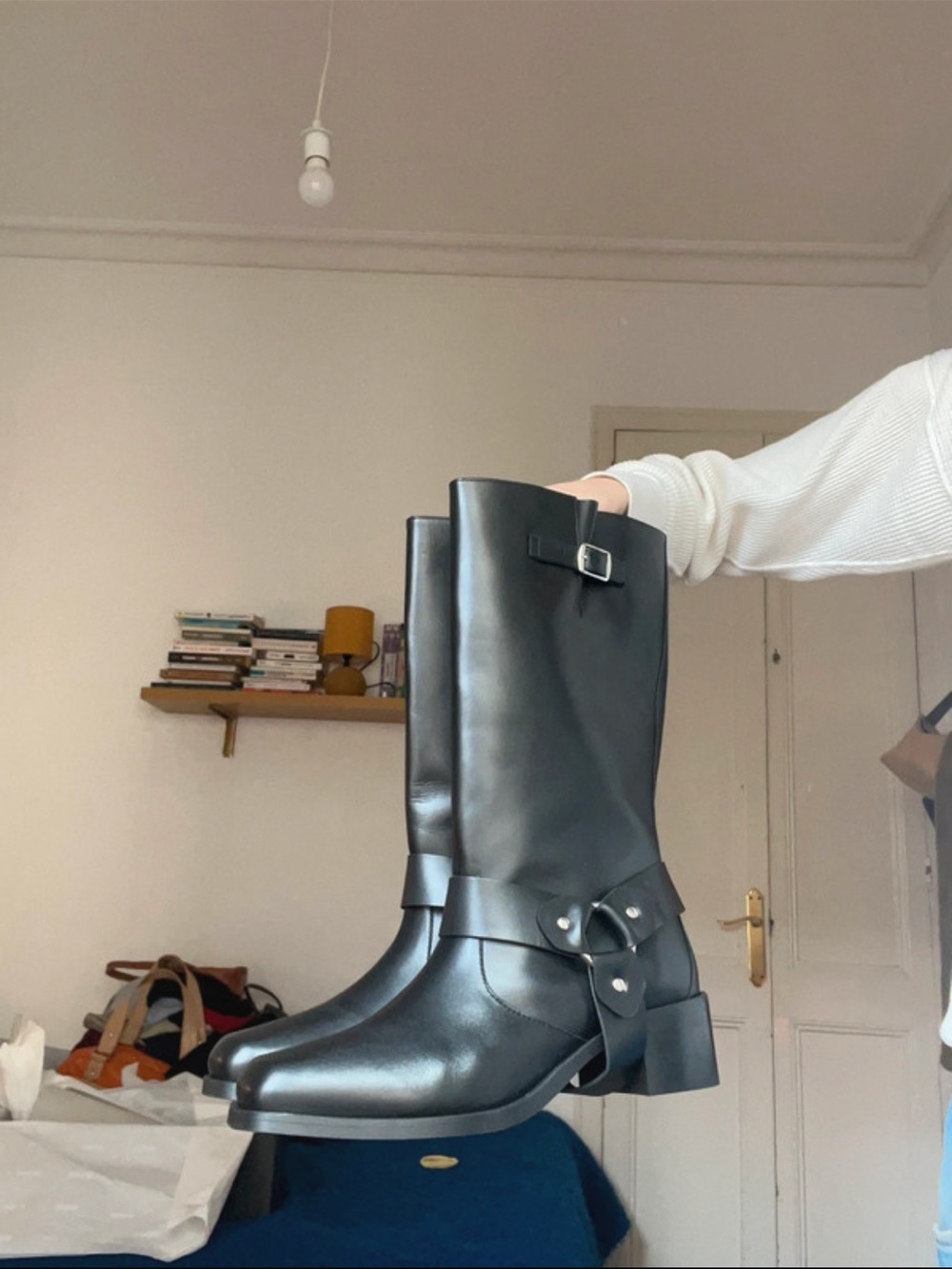 ALOHAS Black Leather Moto Boots